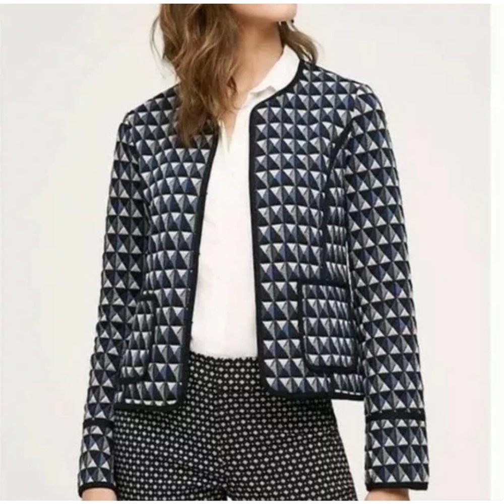 Anthropologie Navy and White Geometric Blazer